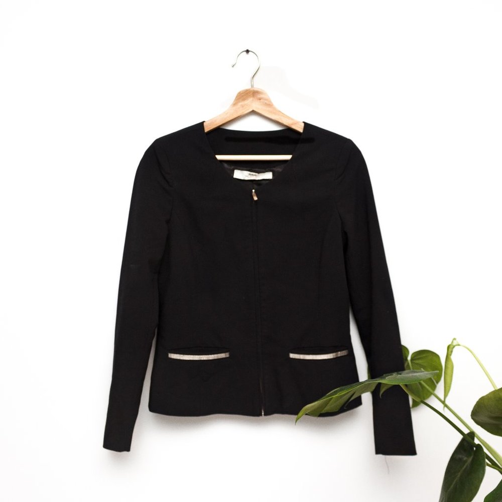 DEX | Black Zip-Up Work Blazer w/ Silver Details